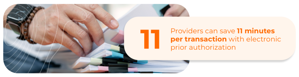 Manual obtaining prior authorization adds 20+ minutes to each transaction with image of man using calculator